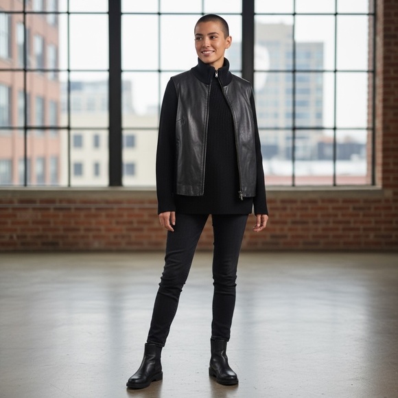 Identify 100% Leather Knit Fitted  Jacket with Mock Cowl Neck 🇨🇦 Made - Picture 17 of 17